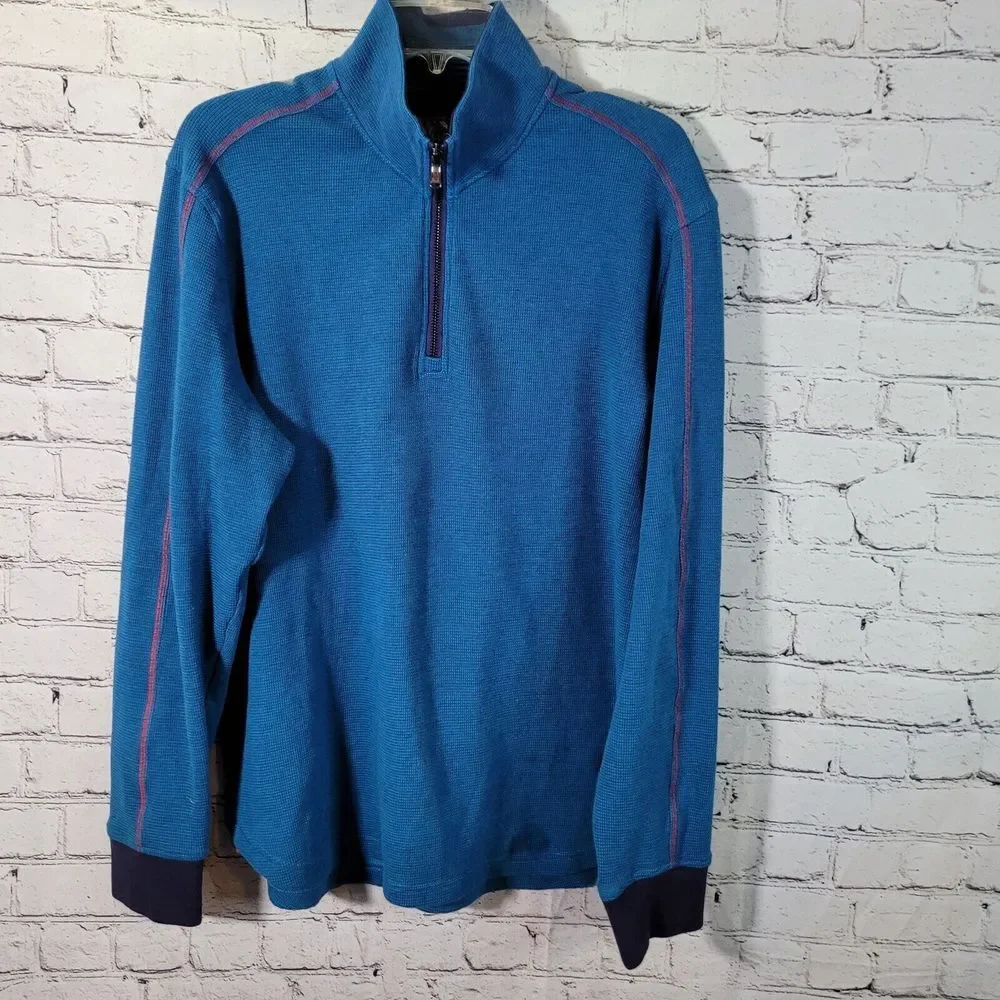 Robert Graham Mens Blue Pullover 1/4 Zip Mock Neck Classic Fit‎ Sweater Size L
